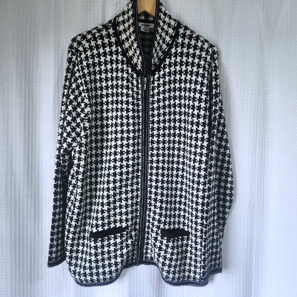 Alia Cardigan Sweater Womens XL Black and White Houndstooth Full Zip - Picture 1 of 8